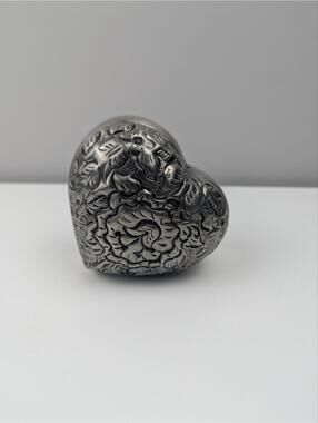 April Cornell Silver Heart Shaped Decorative Box with Floral Embossing